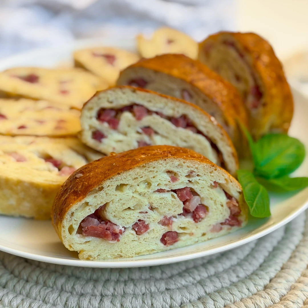 Low-Carb-Schinken-Käse-Rolle aus Fibriya Backwaren-Ballaststoffmix