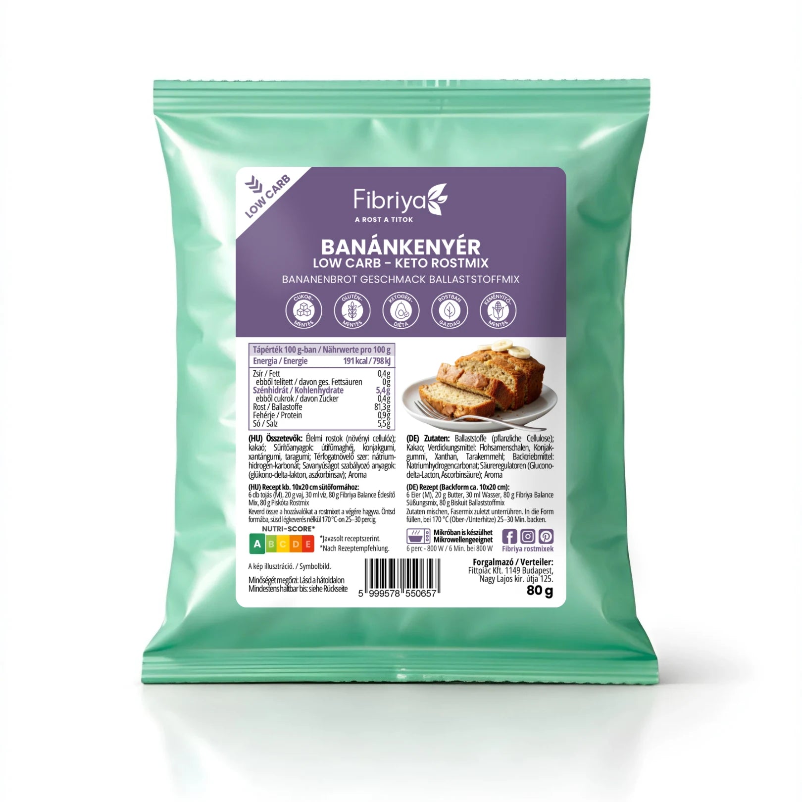 Fibriya Bananenbrot Low Carb Keto Ballaststoffmix 80g