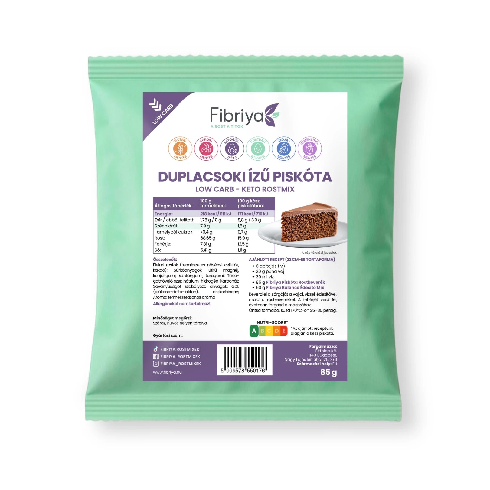 Fibriya Doppel-Schoko Biskuit – Low-Carb Keto Ballaststoffmix 85g