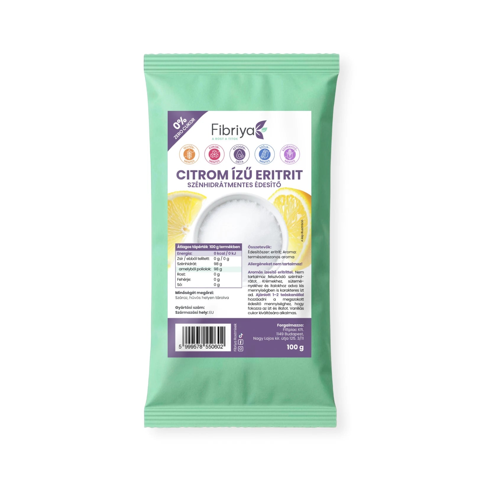 Fibriya Erythrit Zitrone – Kohlenhydratfreies Süßungsmittel 100g