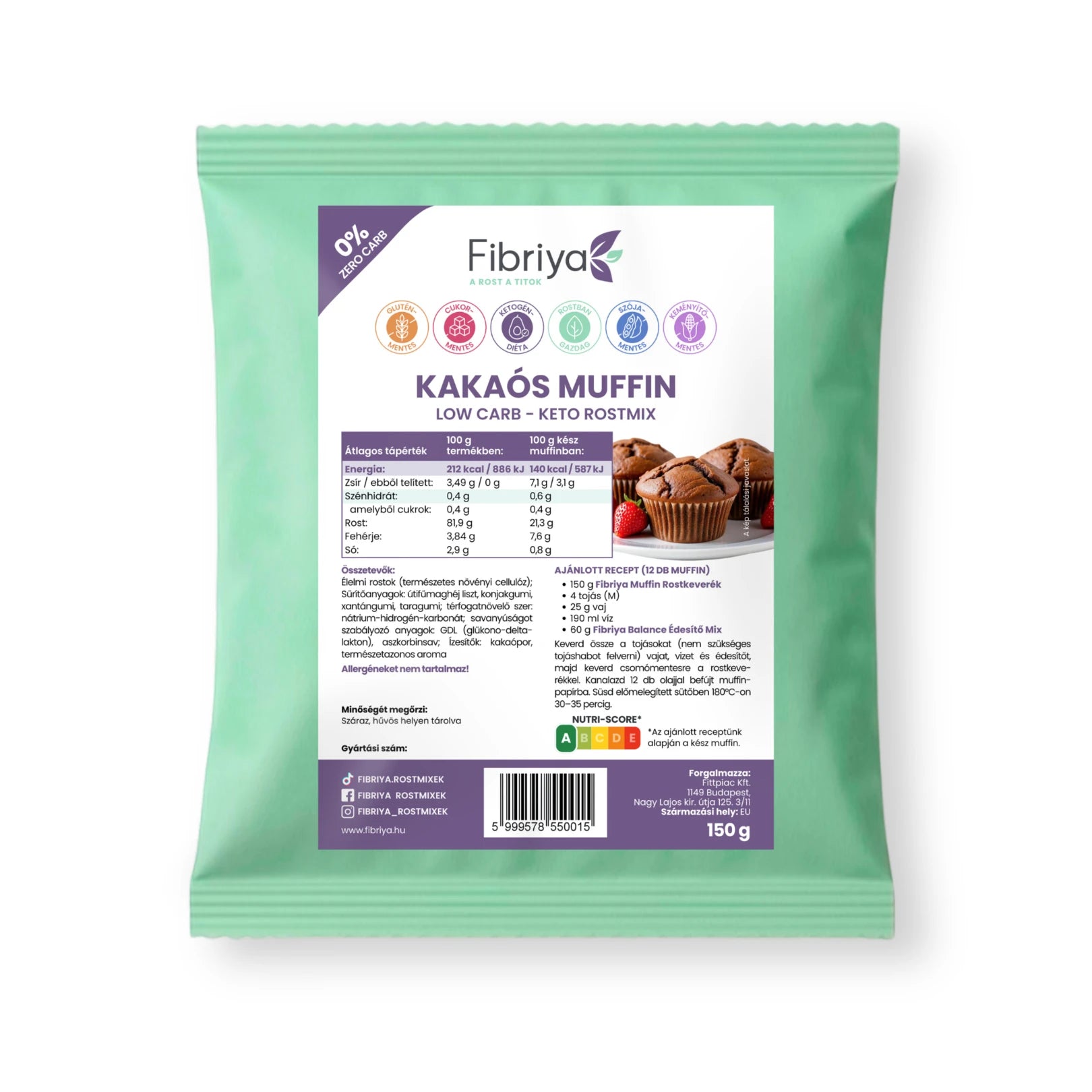 Fibriya Kakao-Muffin – Low-Carb Keto Ballaststoffmix 150g