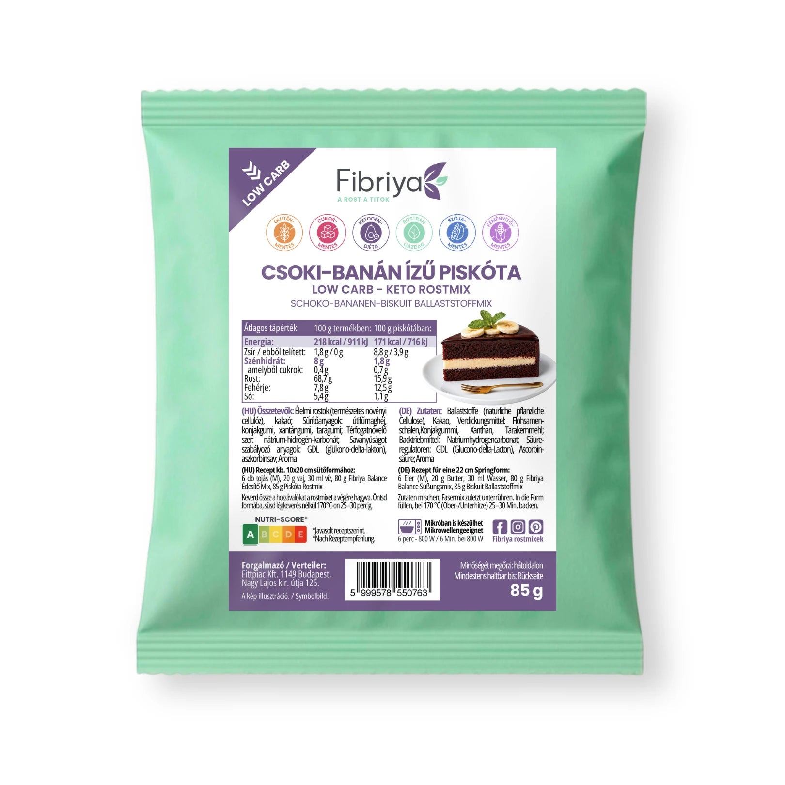 Fibriya Schoko-Bananen Biskuit – Low-Carb Keto Ballaststoffmix 85g
