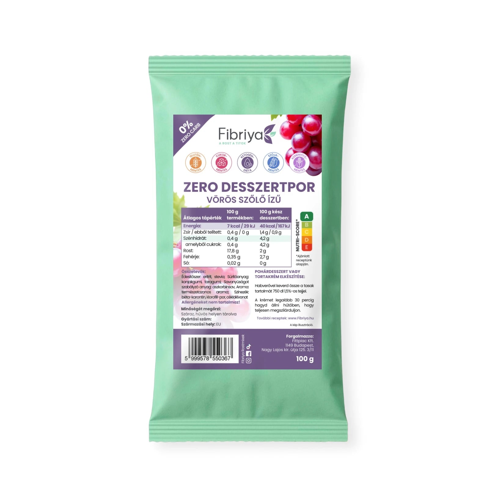 Fibriya Zero Dessertpulver Rote Traube 100g