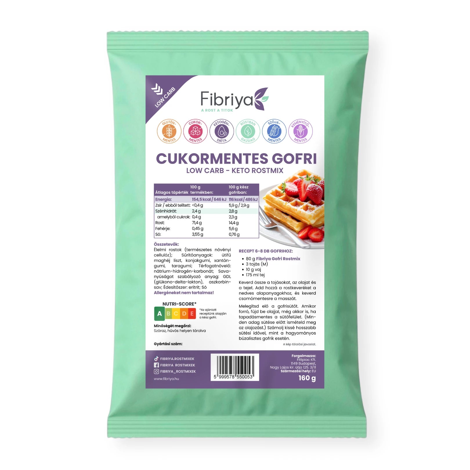 Fibriya Zuckerfreie Waffel – Low-Carb Keto Ballaststoffmix 160g