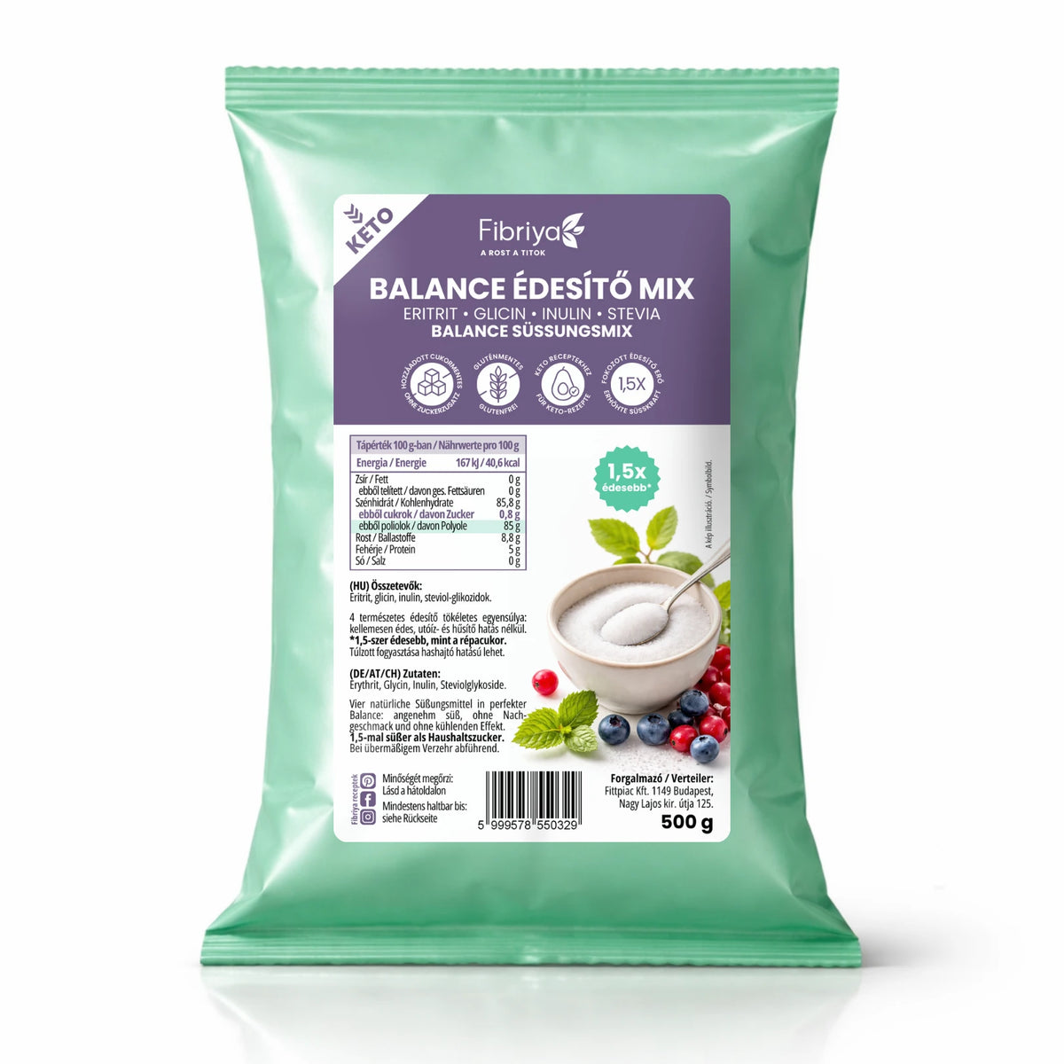 Fibriya Balance Süßungsmix – Erythrit, Glycin, Inulin, Stevia 500g