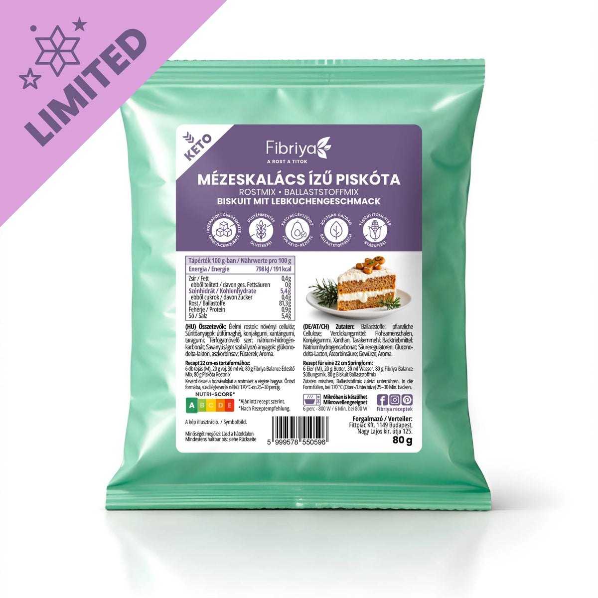Fibriya Biskuit mit Lebkuchengeschmack Keto Ballaststoffmix 80g