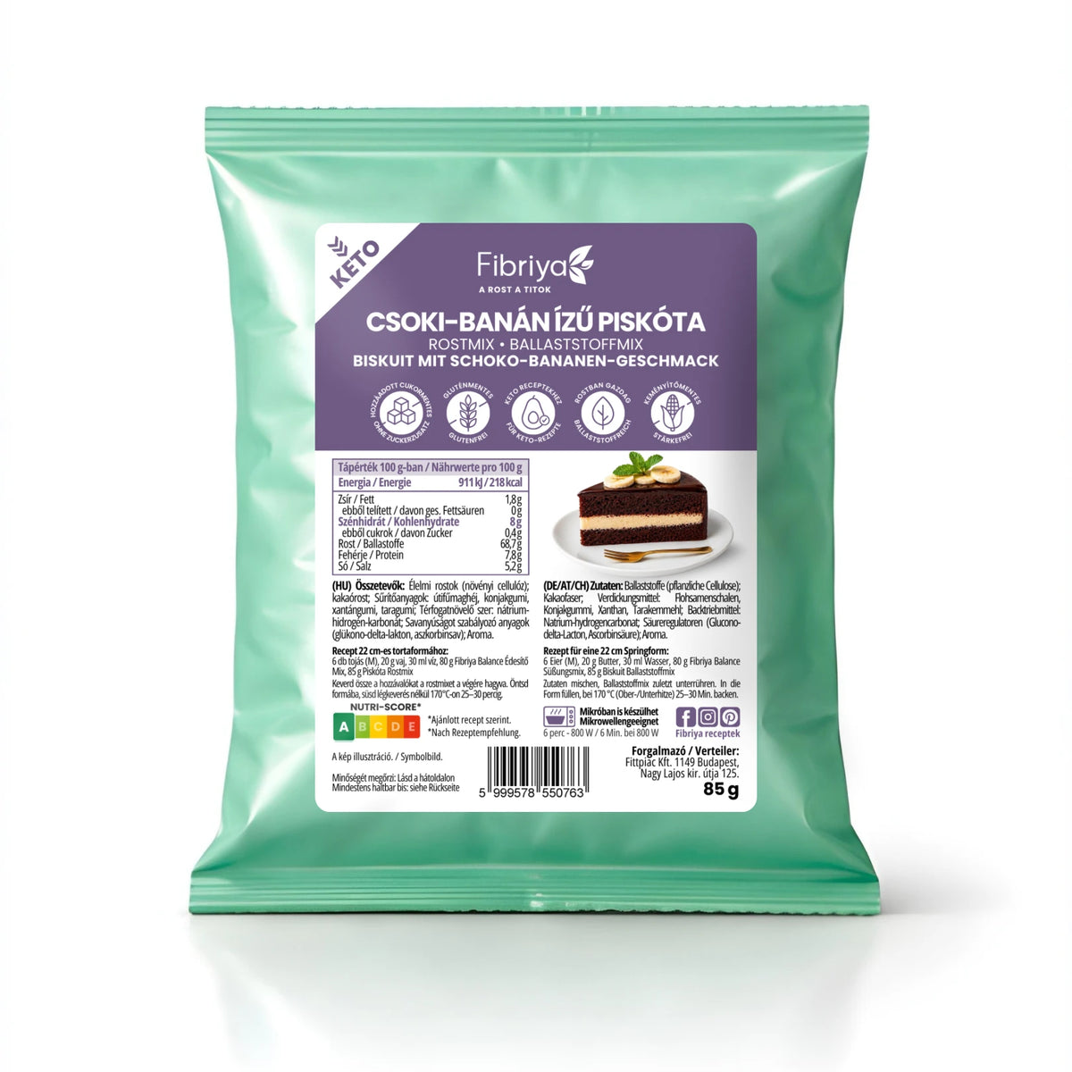 Fibriya Biskuit mit Schoko-Bananen-Geschmack Keto Ballaststoffmix 85g