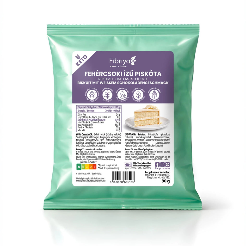Fibriya Biskuit mit weißem Schokoladengeschmack Keto Ballaststoffmix 80g