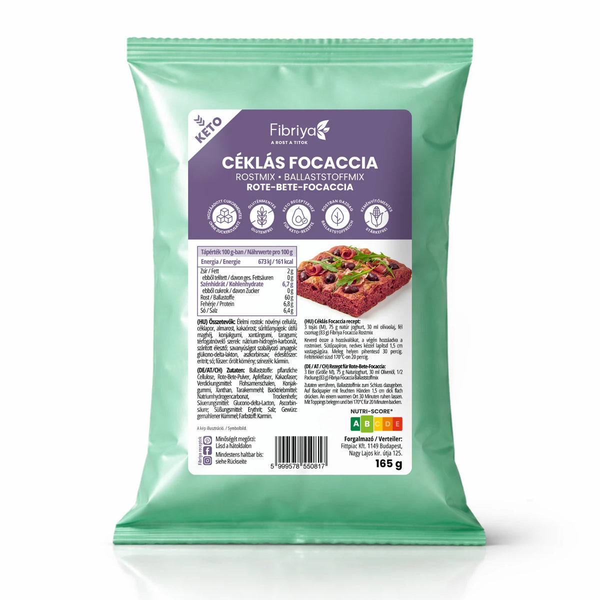 Fibriya Rote-Bete-Focaccia – Low-Carb Keto Ballaststoffmix 165g