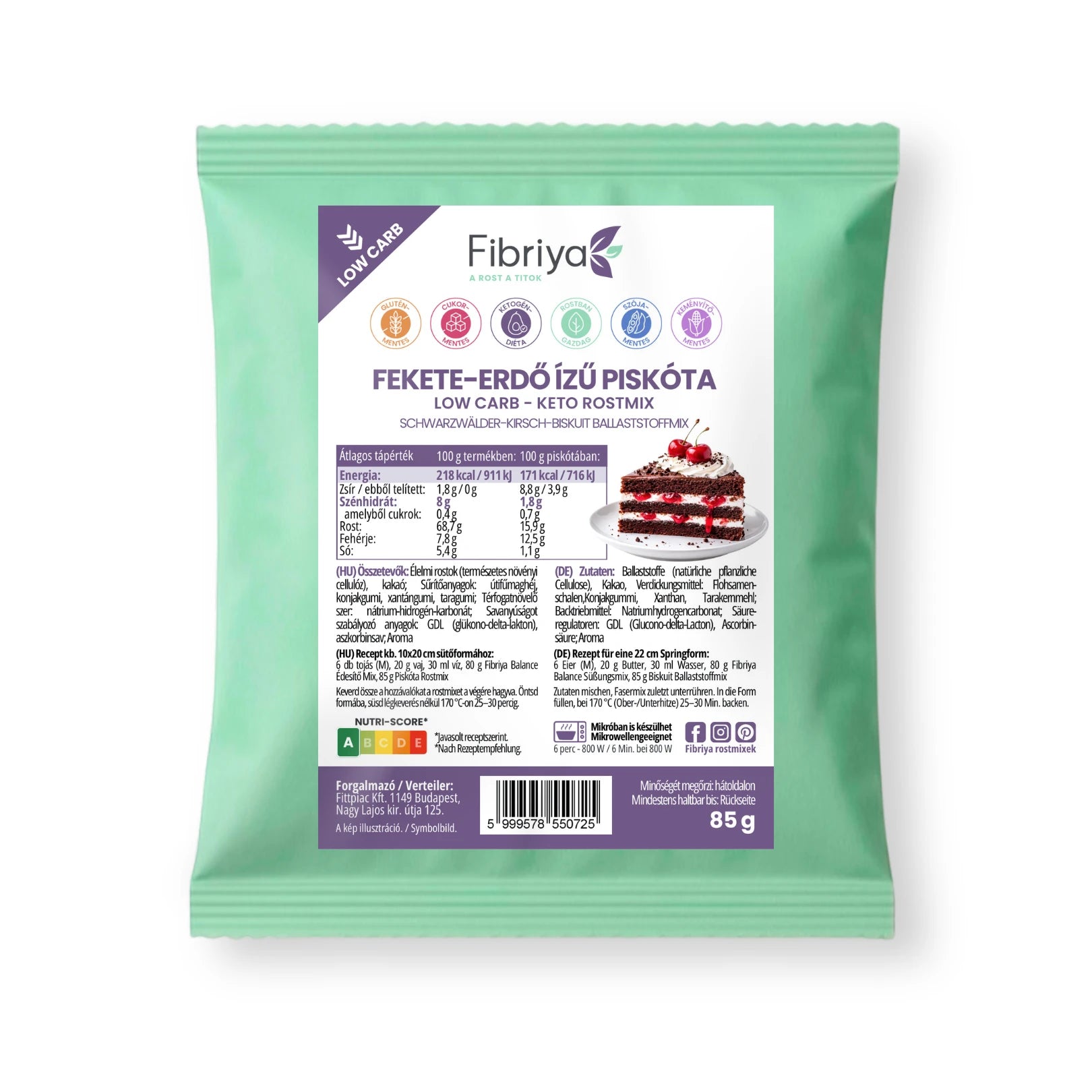 Fibriya Schwarzwälder-Kirsch Biskuit – Low-Carb Keto Ballaststoffmix 85g